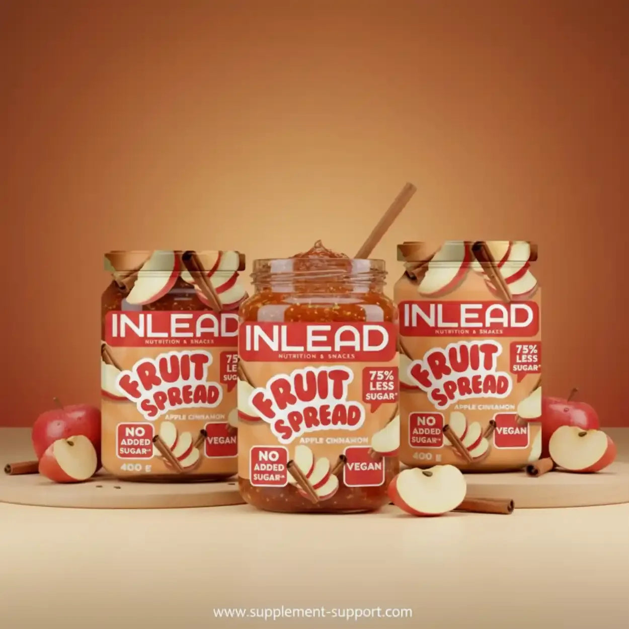 INLEAD Apfel-Zimt Fruchtaufstrich, vegan, 75% weniger Zucker, ideal für Sportler und Fitness