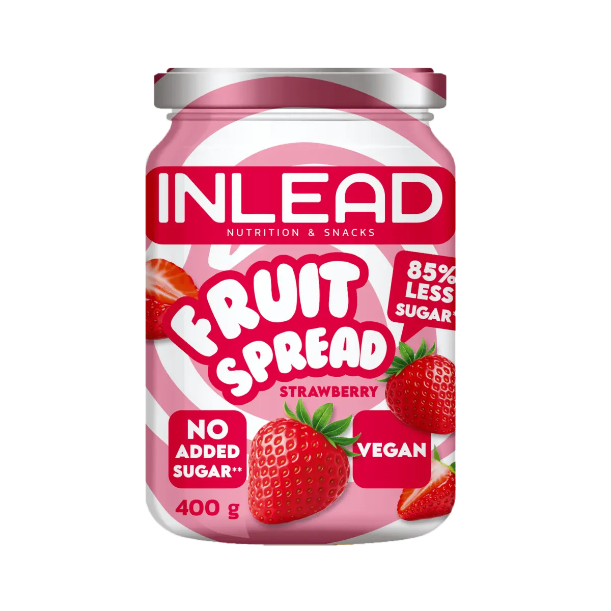 Inlead Fruchtstreichcreme Erdbeere, vegan und ohne Zuckerzusatz, 400g Glas