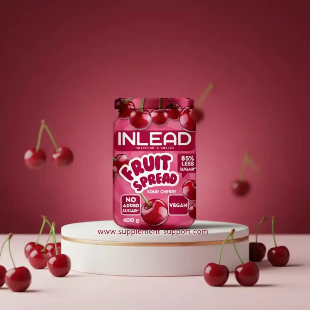INLEAD Fruit Spread Sour Cherry, vegan, 85% weniger Zucker, 400g, ideal für Sportler und Fitness