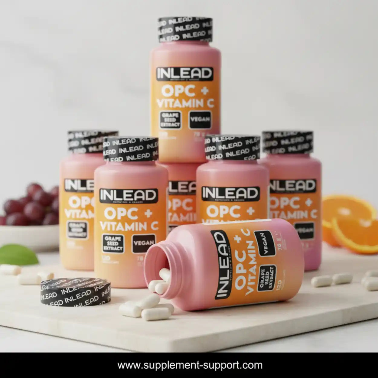 INLEAD OPC + Vitamin C Kapseln, veganes Nahrungsergänzungsmittel, Traubenkernextrakt