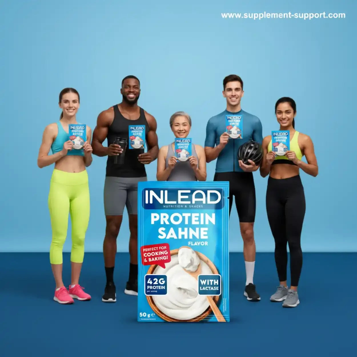 Sportliche Gruppe mit INLEAD Protein Sahne, Nahrungsergänzung bei Supplement-Support.com