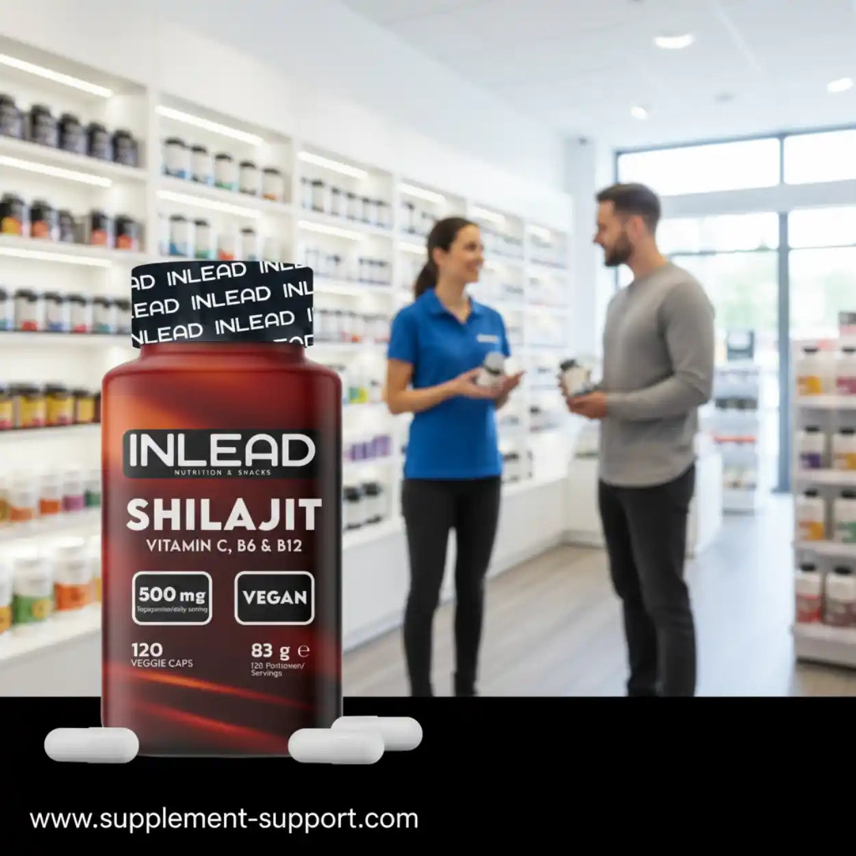 INLEAD Shilajit Kapseln 500mg, vegan, Nahrungsergänzung, im Sportnahrung Geschäft