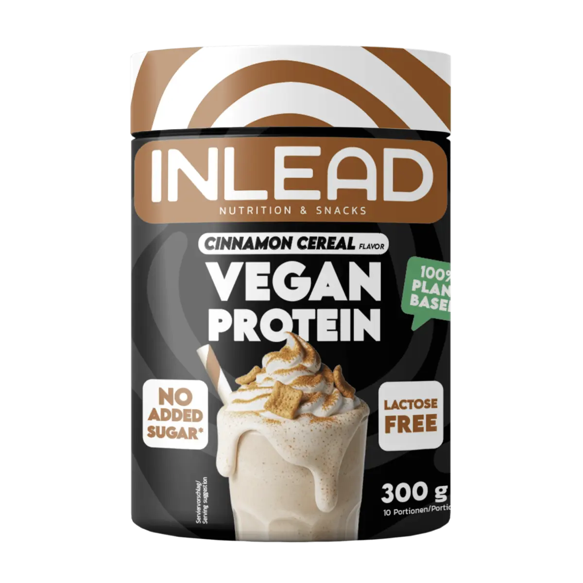 Inlead Vegan Protein Pulver im Geschmack Zimt-Müsli, 300g, laktosefrei und ohne Zuckerzusatz