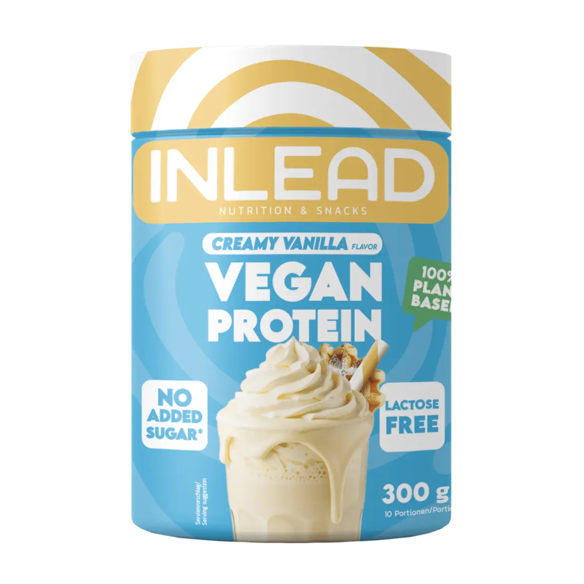 Inlead Vegan Protein Pulver in Creamy Vanilla Geschmack, 300g Dose, laktosefrei und ohne Zuckerzusatz