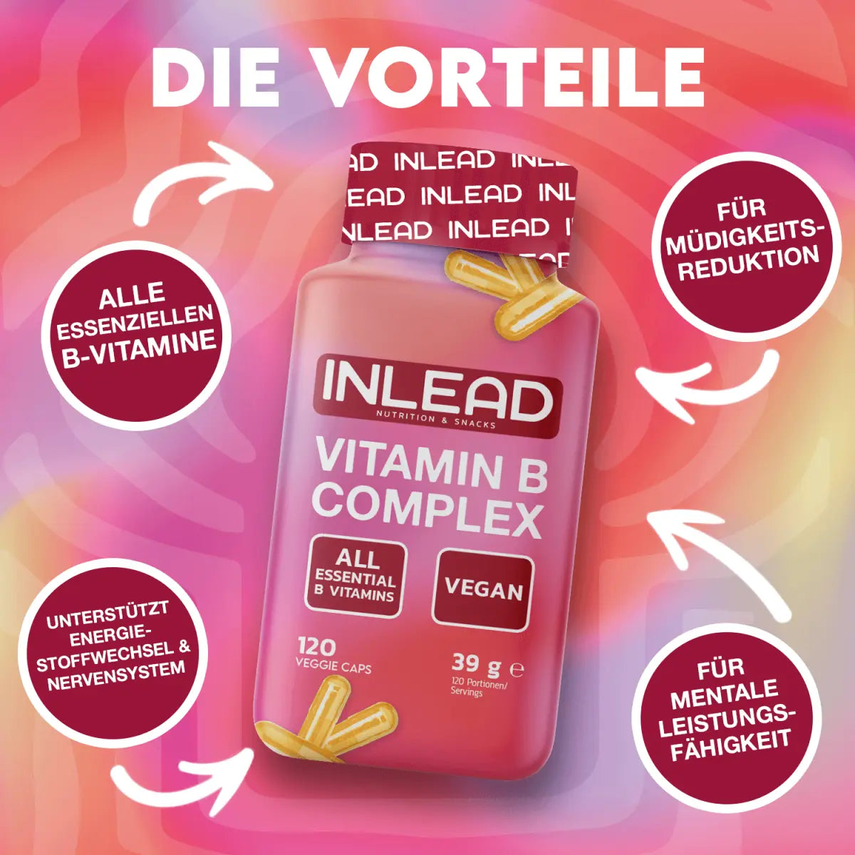 Vitamin B Komplex Kapseln, vegan, unterstützt Energiestoffwechsel und mentale Leistung