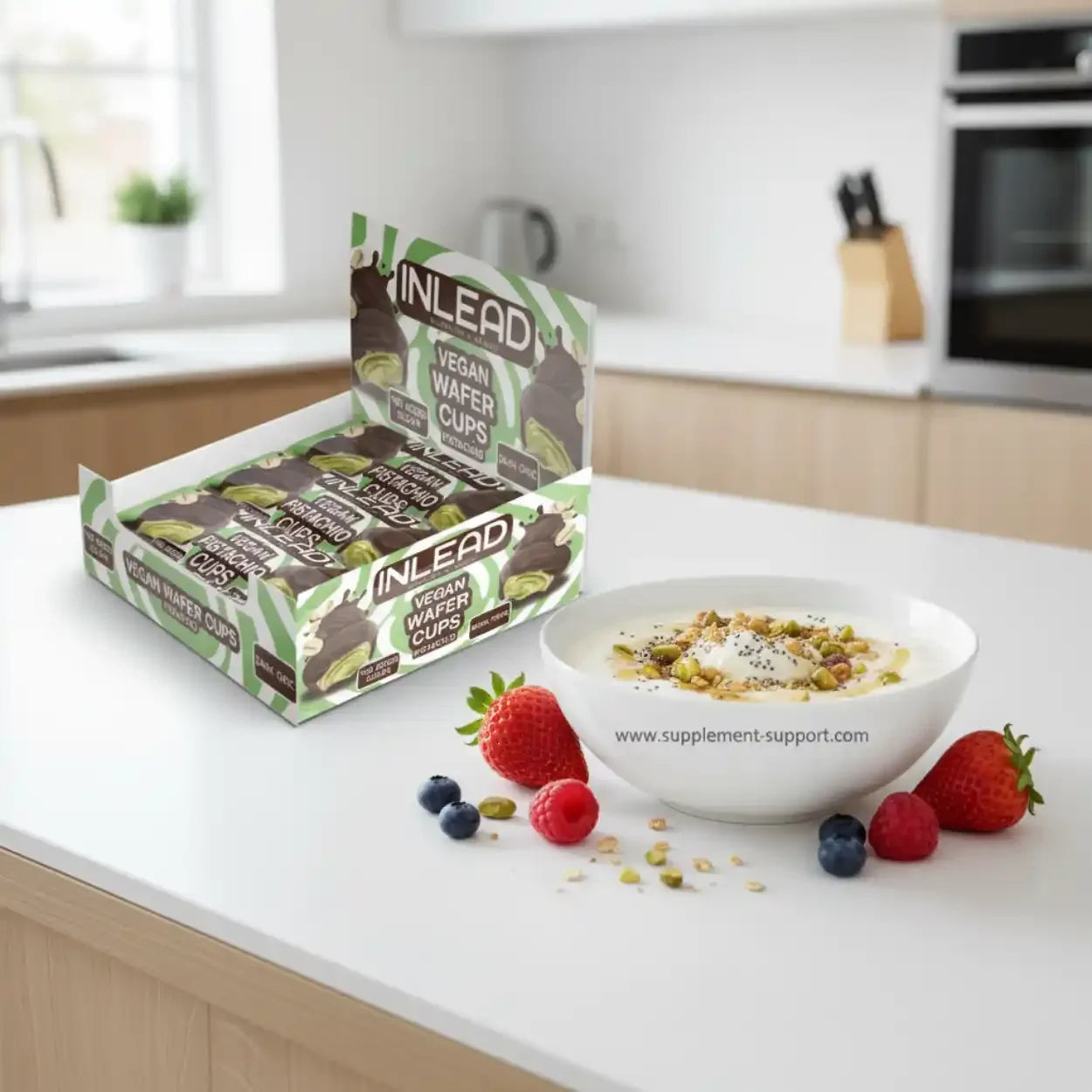 Inlead Wafer Cups 15x50 g Vegan Pistachio Dark Choc - Supplement-Support.com