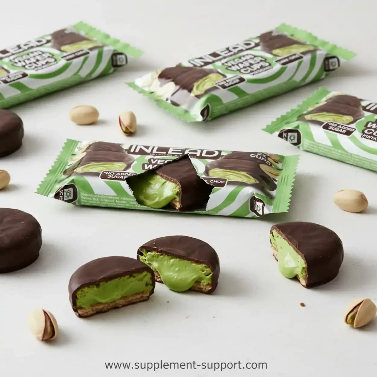 Inlead Wafer Cups 50 g Vegan Pistachio Dark Choc - Supplement-Support.com