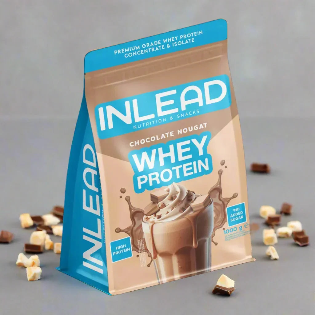INLEAD Whey Protein Schokoladen-Nougat, hochwertiges Eiweißpulver ohne Zuckerzusatz, ideal für Sportler