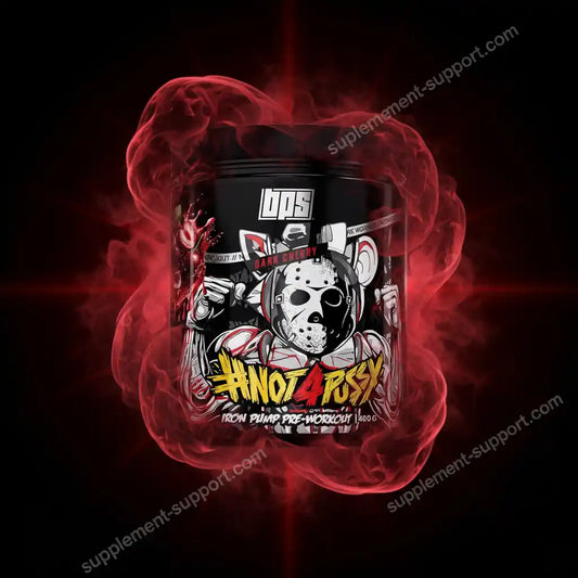 BPS Iron Pump Pre-Workout Nahrungsergänzung in Dark Cherry Geschmack auf rotem Hintergrund