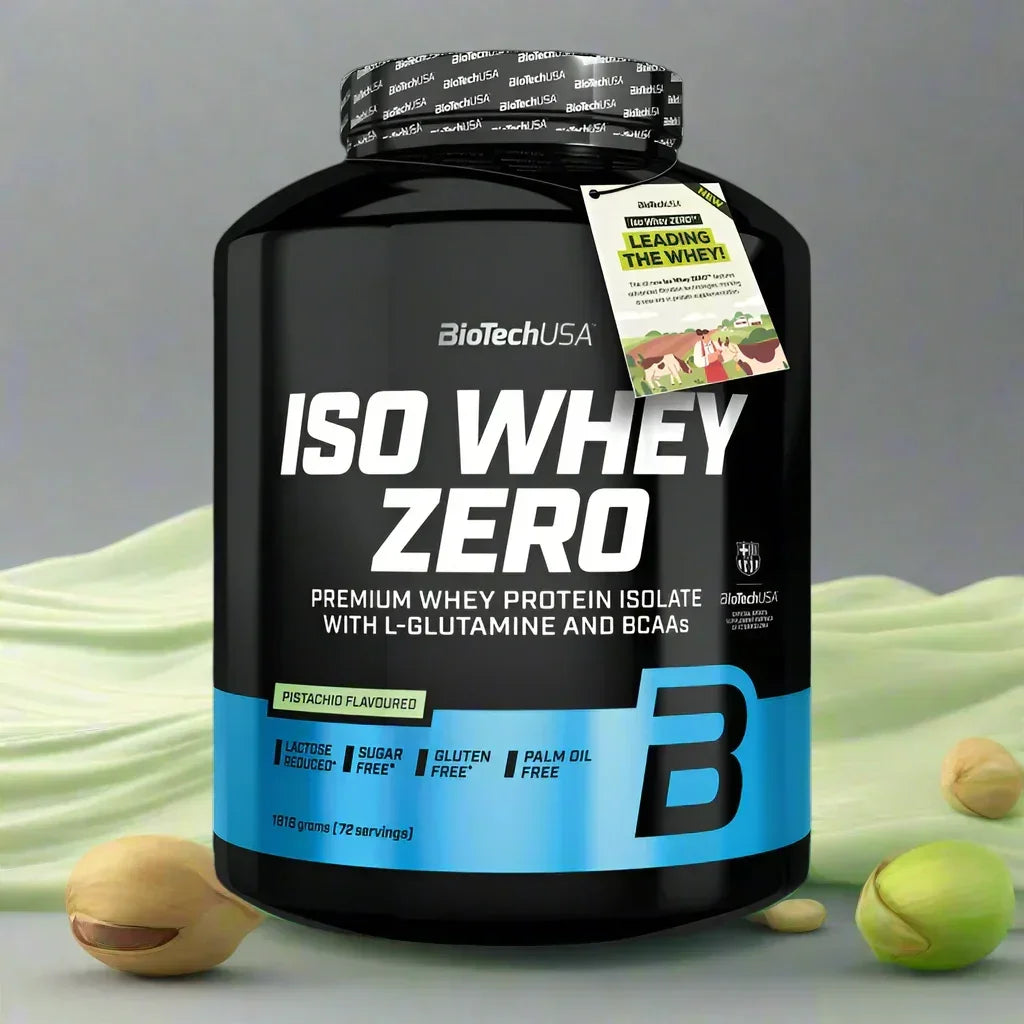 BioTechUSA ISO Whey Zero, pistazienaromatisiertes Proteinpulver mit L-Glutamin und BCAAs