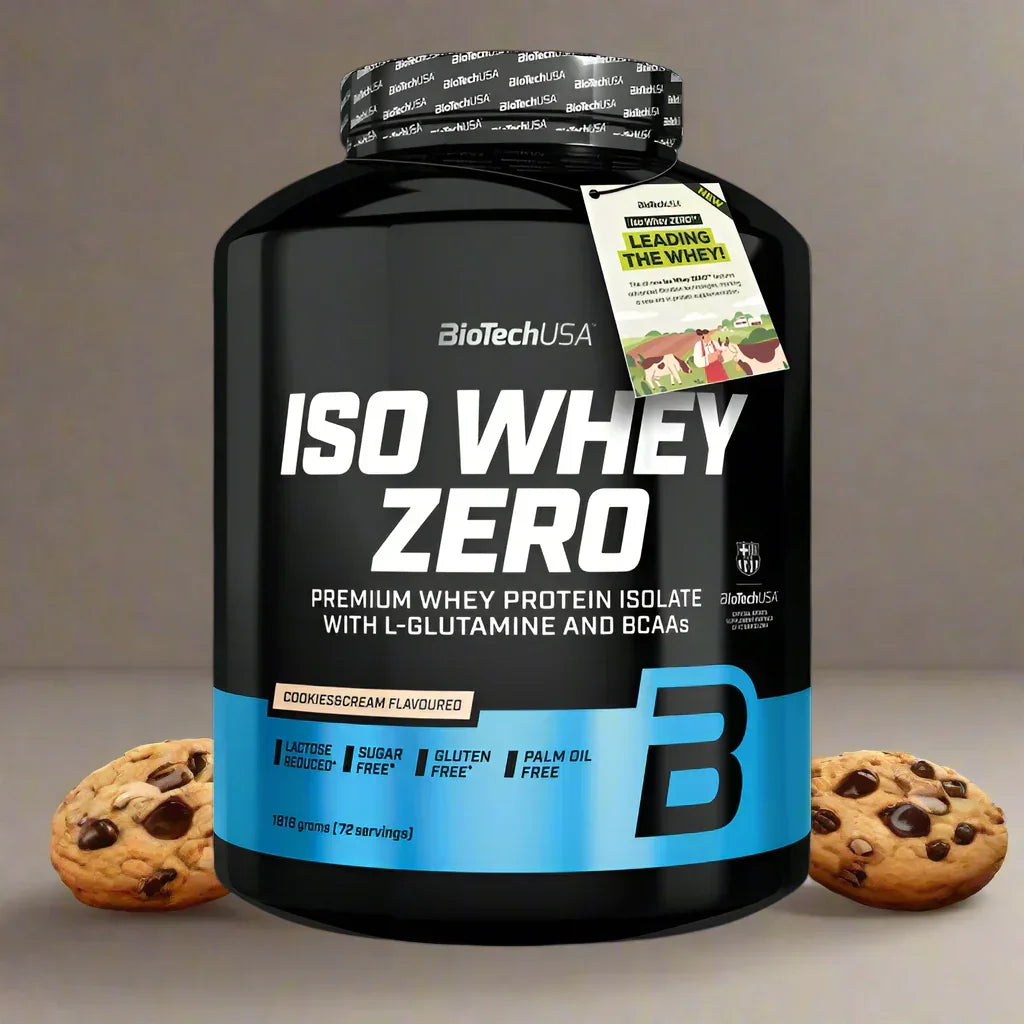BioTechUSA ISO Whey Zero Proteinpulver mit Cookies & Cream Geschmack, laktosearm und zuckerfrei
