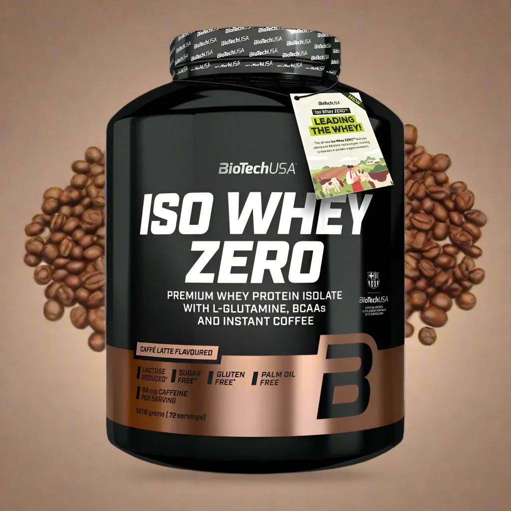 BioTechUSA ISO Whey Zero Caffè Latte mit Koffein, L-Glutamin und BCAAs, laktosefrei, zuckerfrei