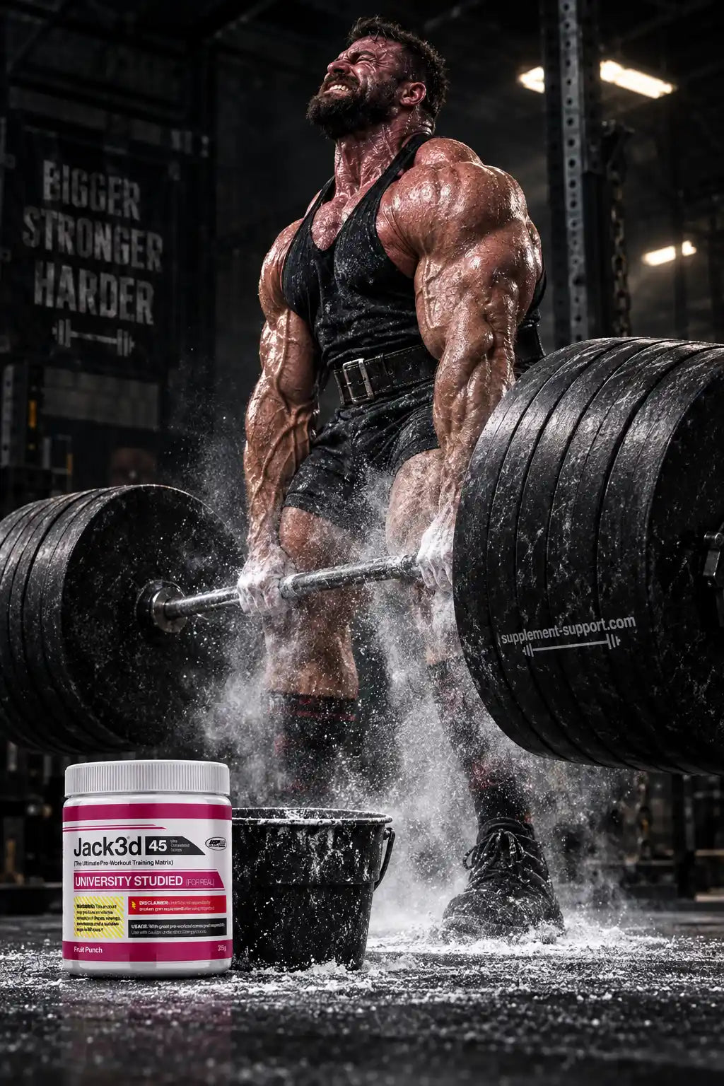 Muskulöser Bodybuilder beim Kreuzheben mit USP Labs Jack3d Pre Workout Booster