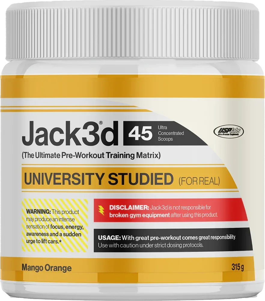 Jack3d 45 Pre-Workout Supplement in Mango Orange Geschmack, 315g Dose für Fitness und Training