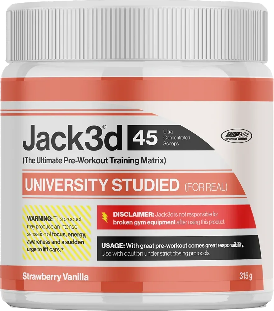 Jack3d 45 Pre-Workout Powder in Strawberry Vanilla, 315g, für Fitness und Sport