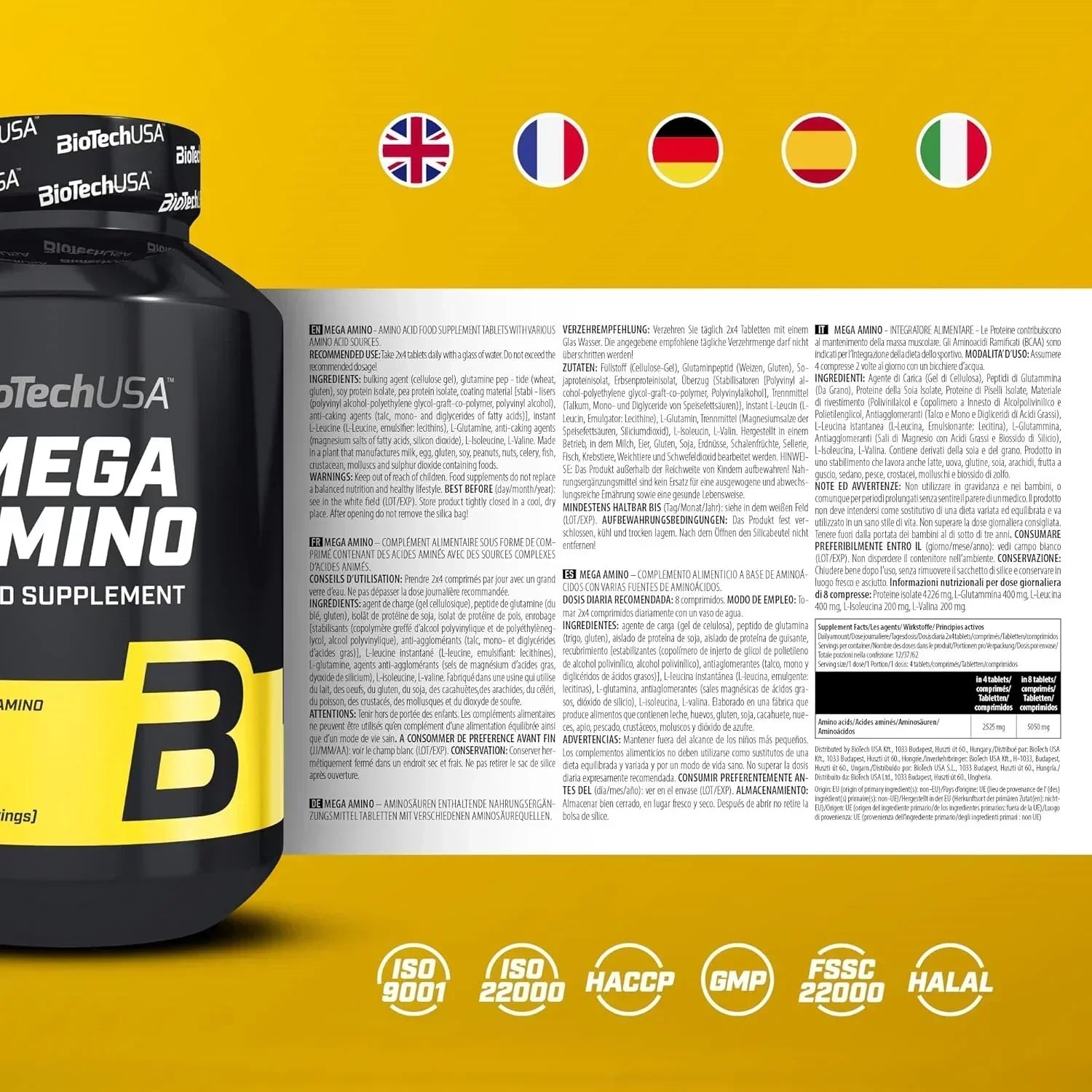 MEGA Amino Tabs - 500 Tabletten - Supplement-Support.com