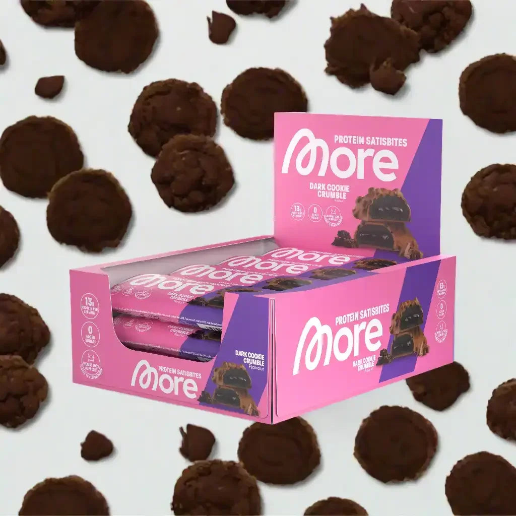 More Protein Satisbites Dark Cookie Crumble – proteinreiche Snacks für Sportler mit 13g Eiweiß