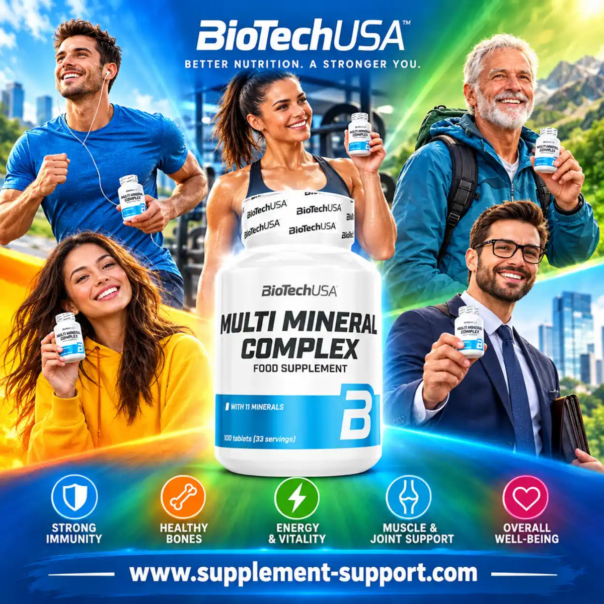 BioTech USA Multi Mineral Complex Nahrungsergänzung für Sportler und Gesundheit.