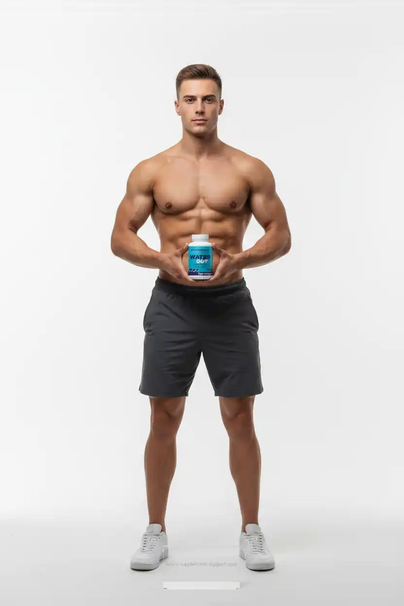 Muskulöser Mann mit Nahrungsergänzungsmittel für Sportler, ideal für Fitness und Training
