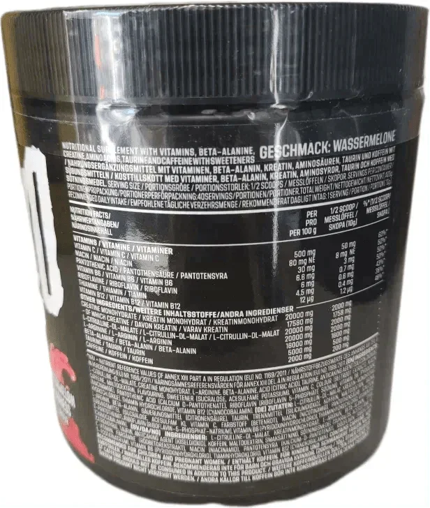 Nahrungsergänzungsmittel mit Vitaminen, Beta-Alanin, Kreatin, Aminosäuren und Koffein, Wassermelone Geschmack