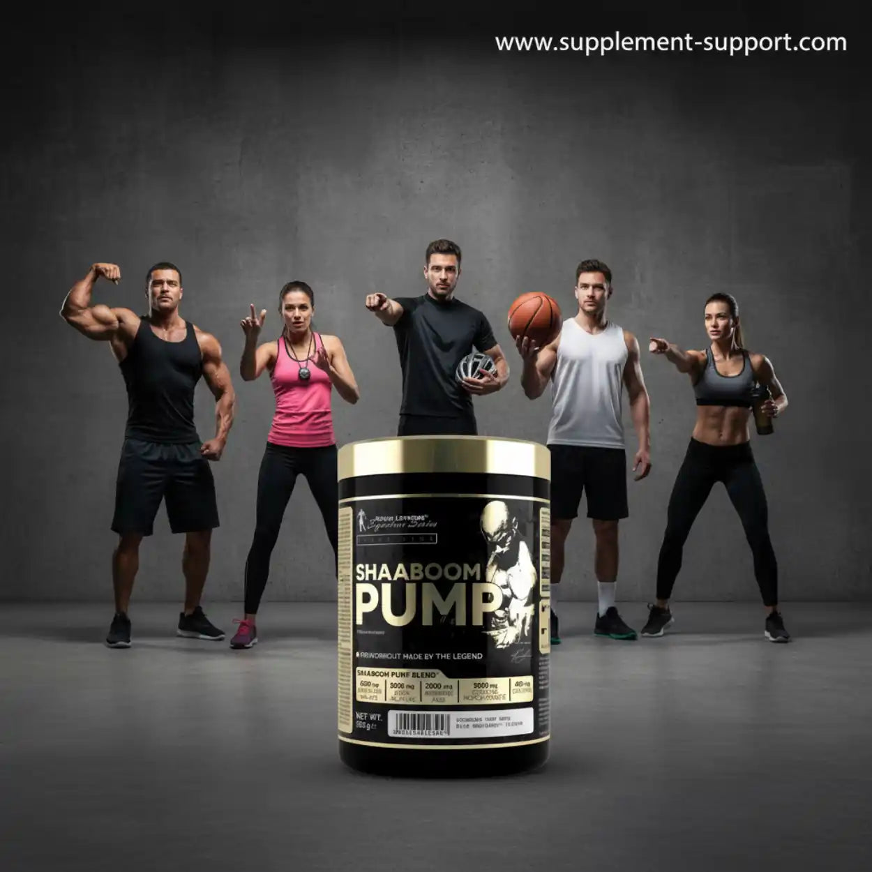Shaaboom Pump Pre-Workout Booster, 385g Dose, vor sportlichen Männern und Frauen im Fitnessstudio