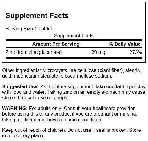 Swanson Zinc Gluconate 250 Tabletten a´30mg - Supplement-Support.com