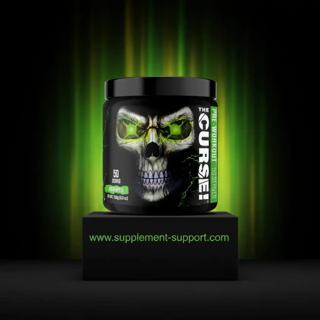 Pre-Workout Booster The Curse mit Totenkopf-Design, 250g, Geschmacksrichtung Green Apple