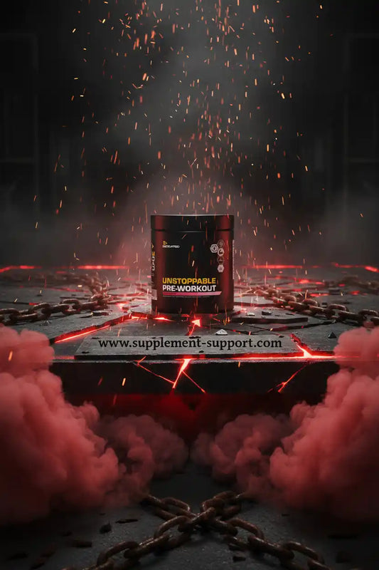 Unstoppable Pre-Workout Booster mit Funken und Rauch – Kraftvoller Sportnahrung für Fitness & Training