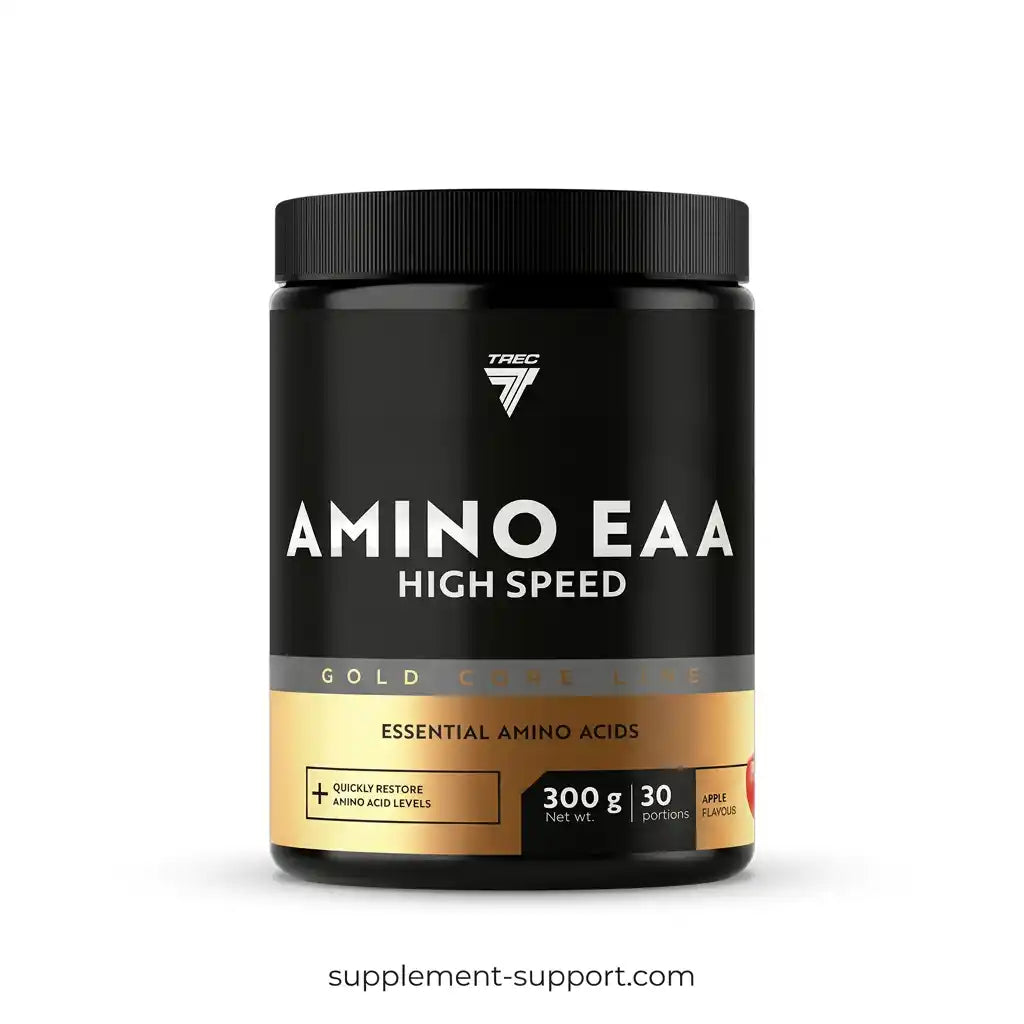 TREC NUTRITION Gold Core Amino EAA Nahrungsergänzung, 300g, Apfelgeschmack, schwarze Dose