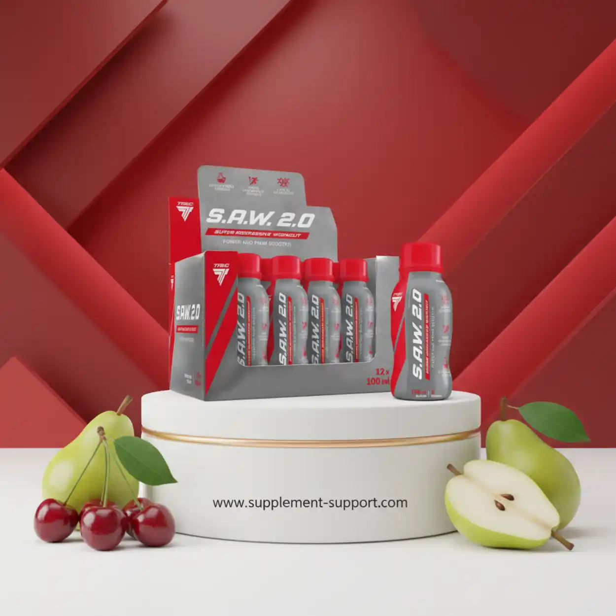 S.A.W. 2.0 Booster Shots mit Kirsch- und Birnengeschmack, 12x100ml, Fitness Supplement