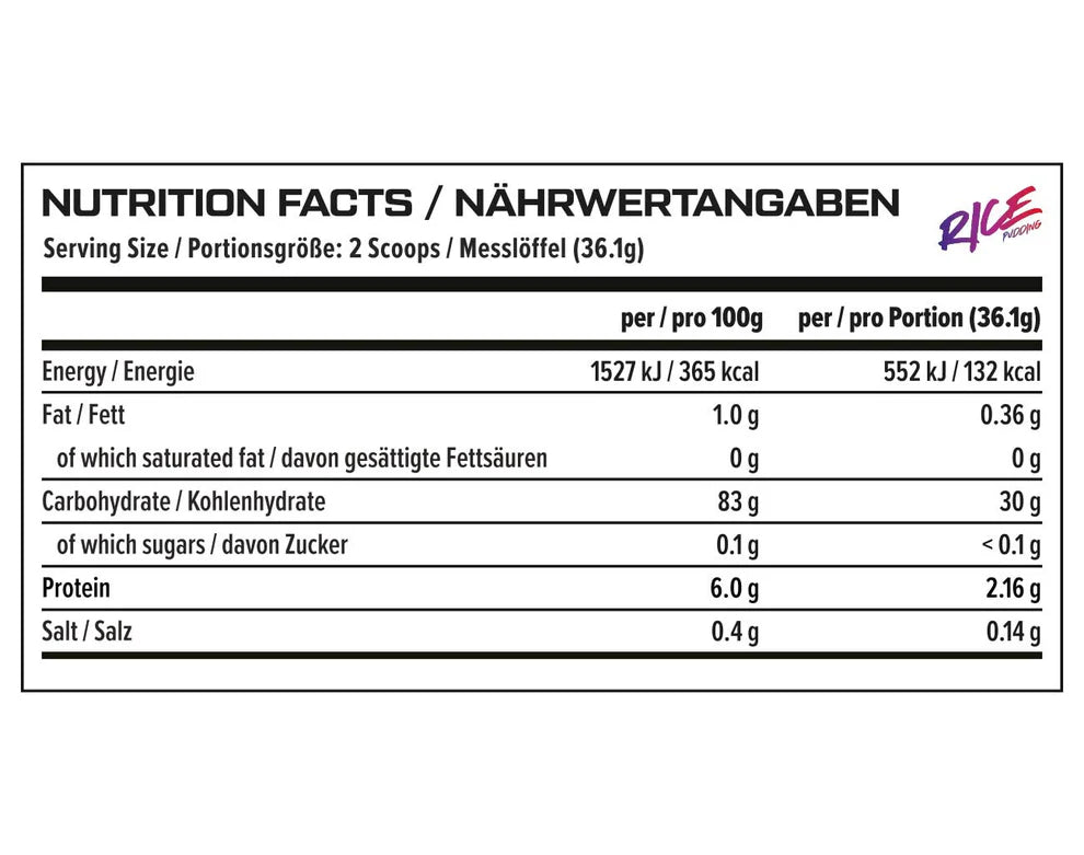 Nährwerttabelle von VAST® Instant Rice Pudding Complex Carbs
