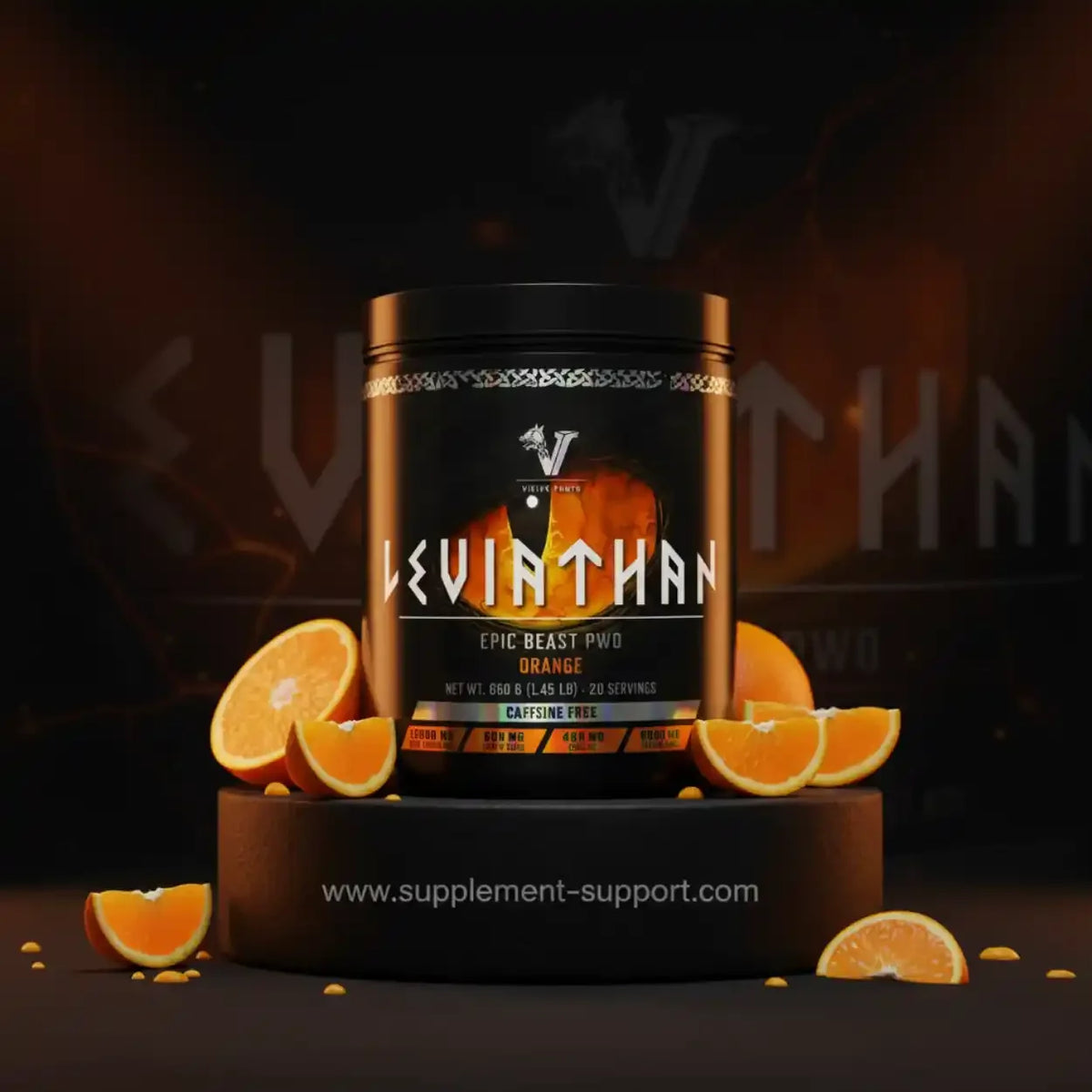 Leviathan Epic Beast PWO Orange koffeinfreies Pre-Workout Supplement mit Orangenstücken