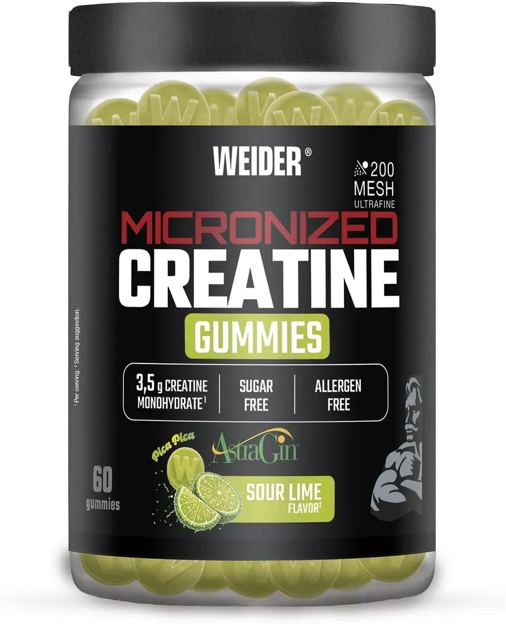 Weider Micronized Creatine Gummies, saure Limette, zuckerfrei, 60 Stück, Sportnahrung