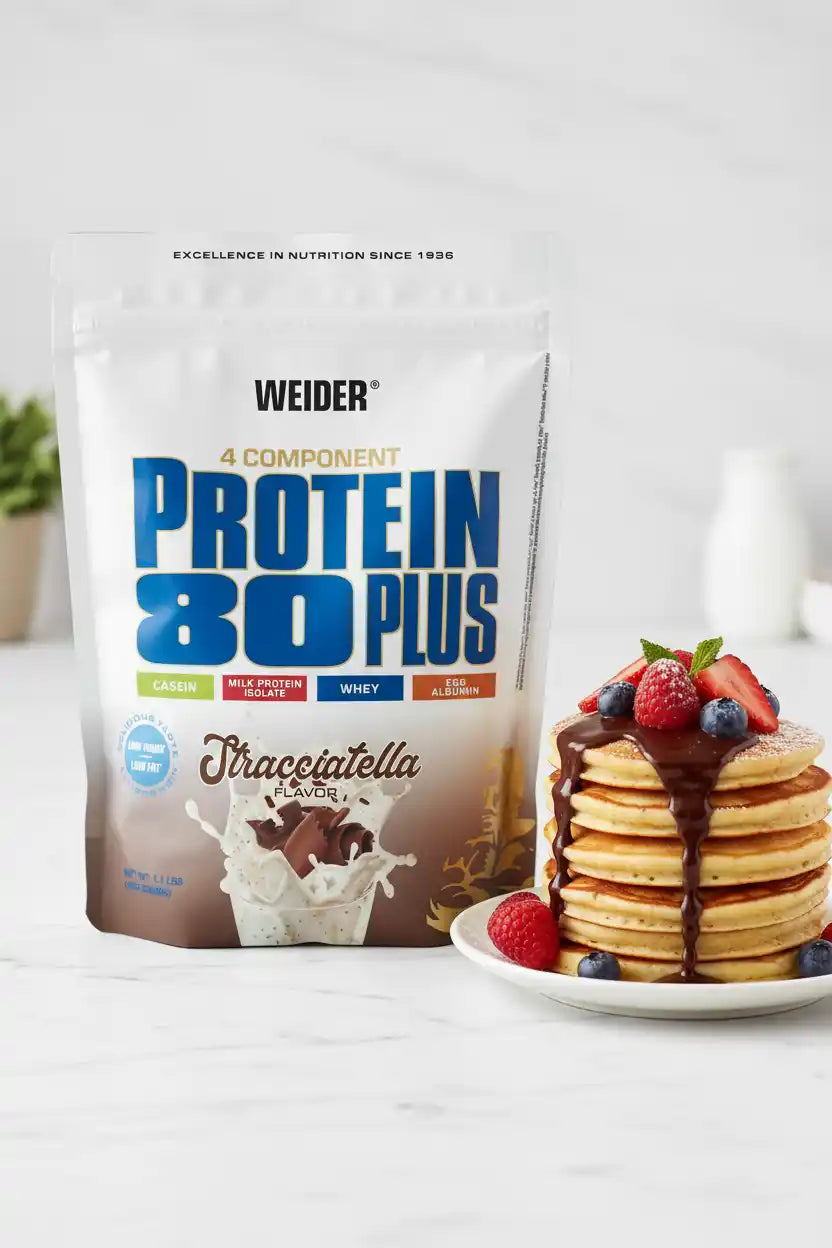 Weider Protein 80 Plus Stracciatella mit Pancakes und Beeren – ideal für Sportler und Fitness