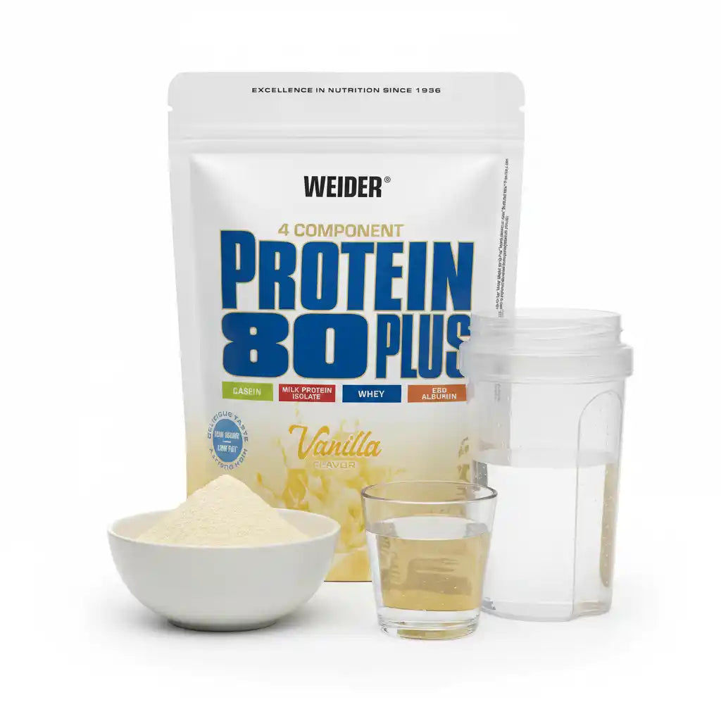 Weider Protein 80 Plus Vanille, 4-Komponenten-Proteinpulver mit Casein, Whey & Eiweiß für Sportler