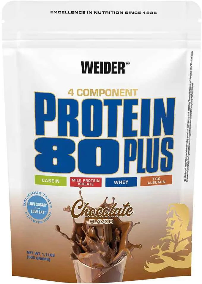 Weider Protein 80 Plus Schokolade, 4-Komponenten-Proteinpulver mit Casein, Molke, Eiweiß, low sugar, low fat