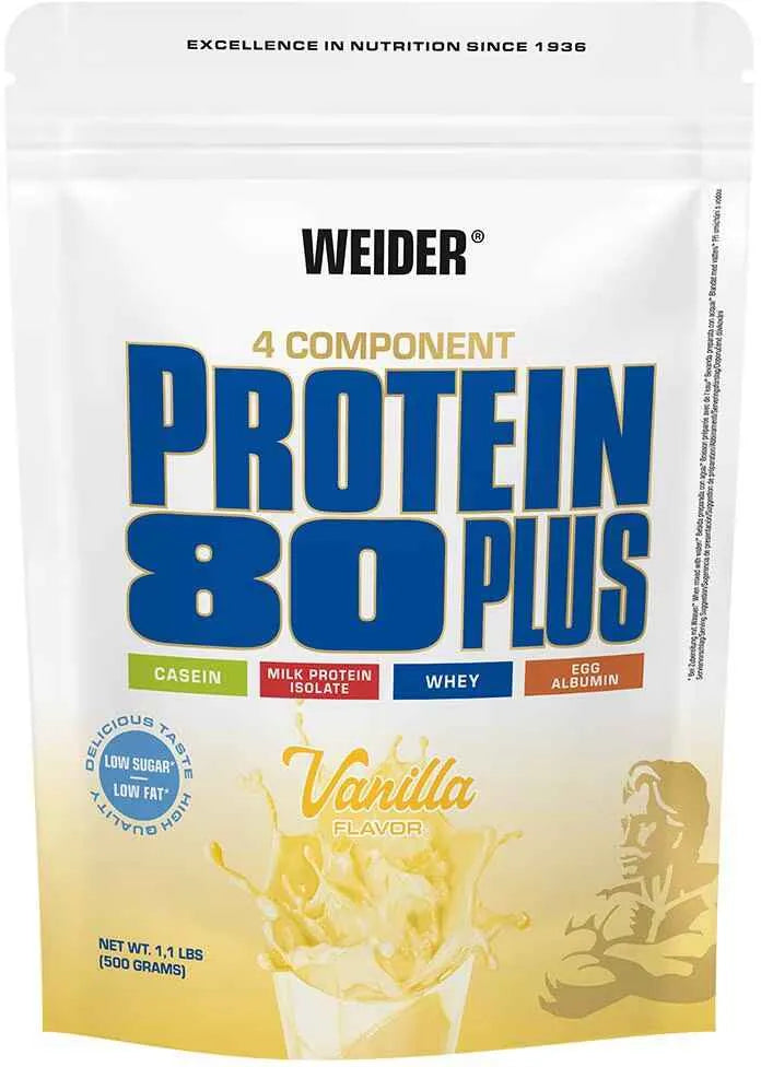 Weider Protein 80 Plus Vanille, 4-Komponenten-Proteinpulver mit Casein, Molke & Eiweiß für Sportler