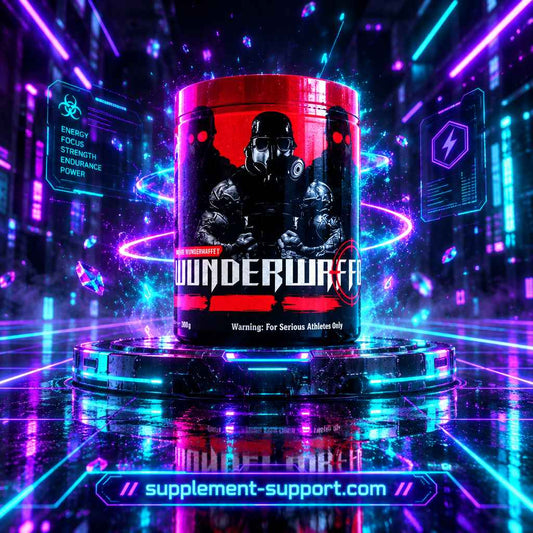 Wunderwaffe Labs Pre Workout Booster 360g in futuristischer Cyberpunk-Umgebung