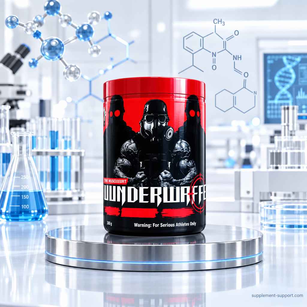 Wunderwaffe Labs Pre Workout Booster 360g Dose in einem modernen Labor-Setting