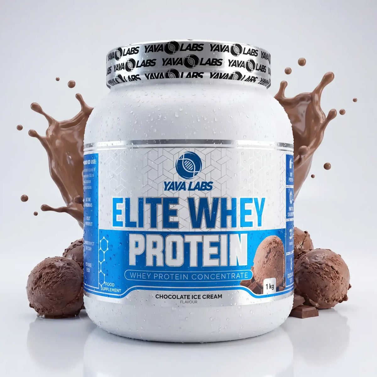 Yava Labs Elite Whey Protein Schokoladeneis Geschmack, 1 kg Eiweißpulver mit Schokoladen-Splash