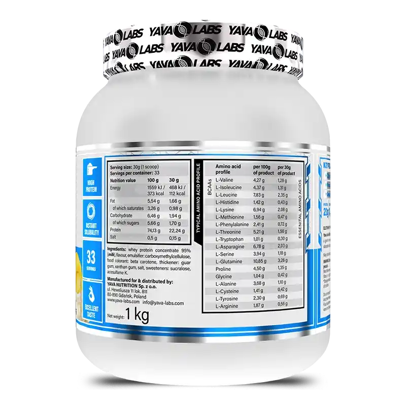 1kg Whey-Protein-Pulver mit Aminosäureprofil, ideal für Fitness und Sportler