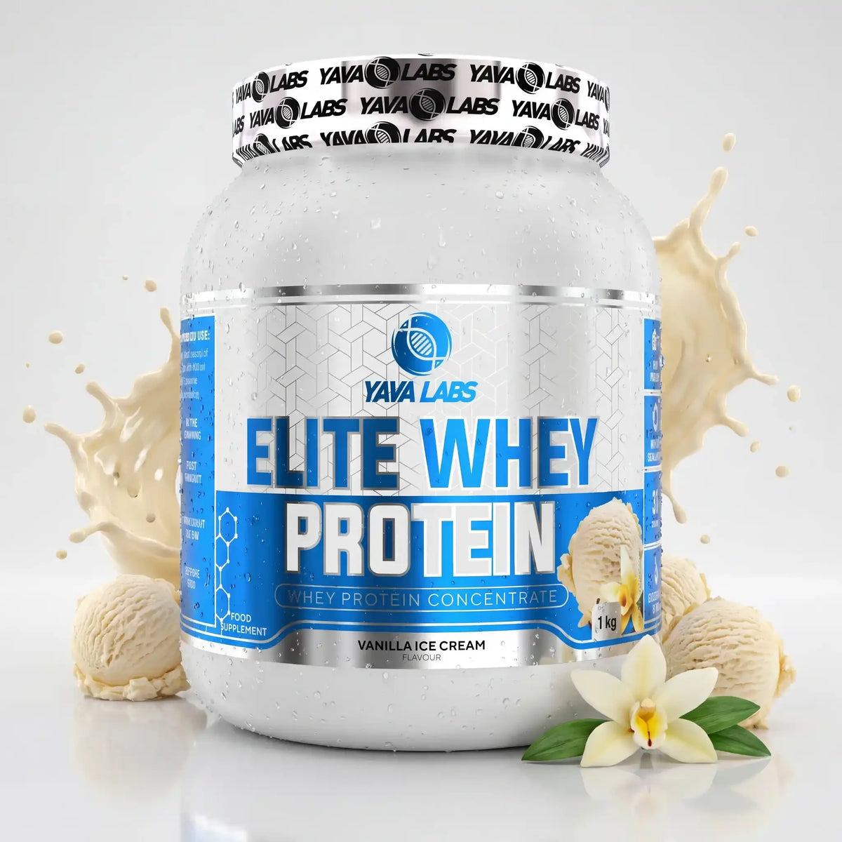 Yava Labs Elite Whey Protein Vanille-Eis Geschmack, 1 kg Proteinpulver für Sportler