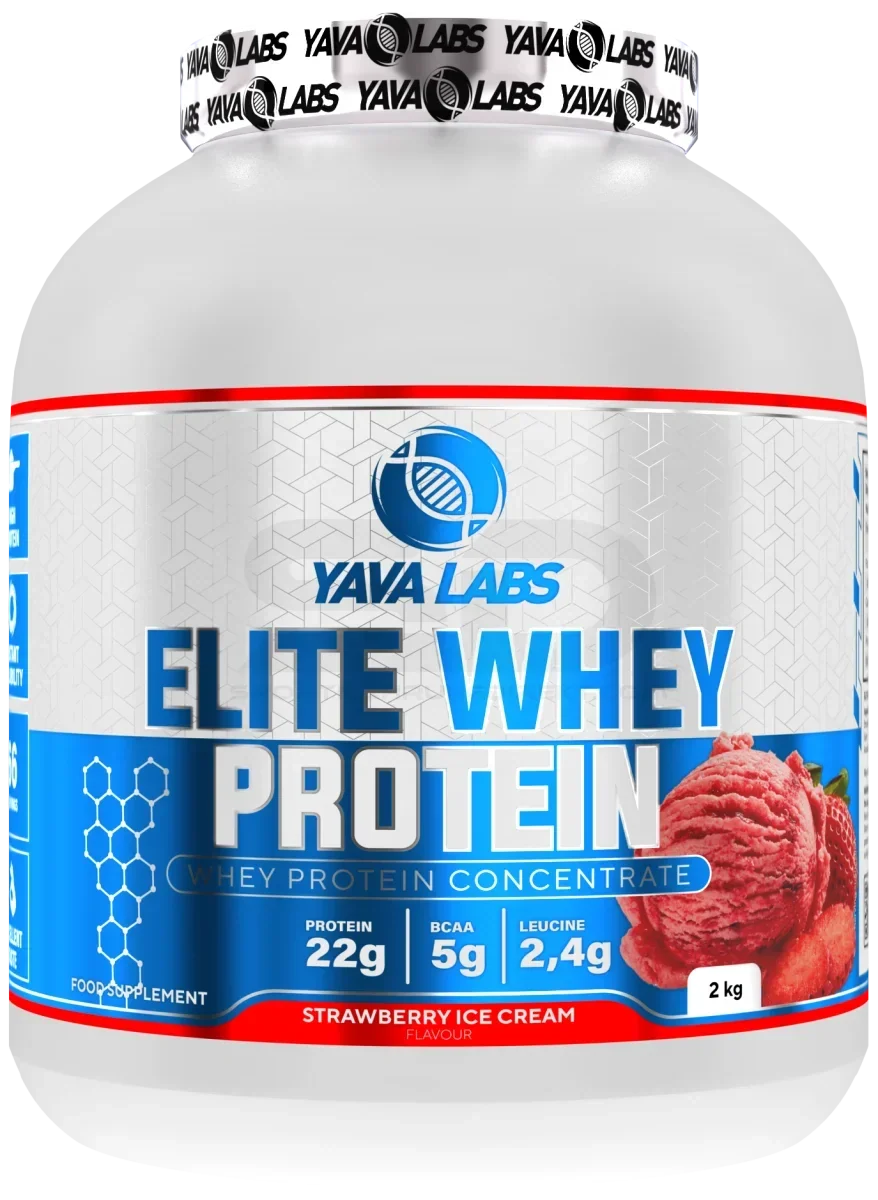Yava Labs Elite Whey Protein 2kg Erdbeer-Eis Geschmack, 22g Protein pro Portion, Nahrungsergänzung für Sportler