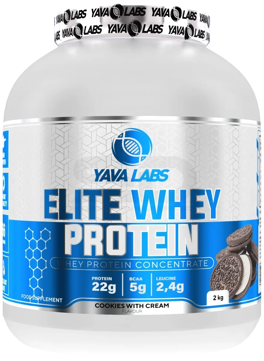 Yava Labs Elite Whey Protein 2kg Cookies with Cream Geschmack, 22g Protein pro Portion
