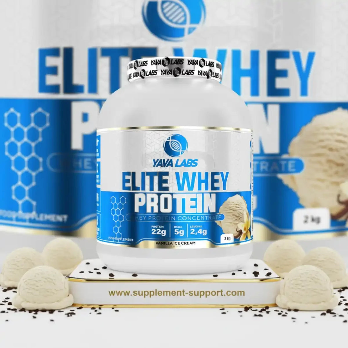 Yava Labs Elite Whey Protein Konzentrat Vanille Eiscreme 2kg Dose