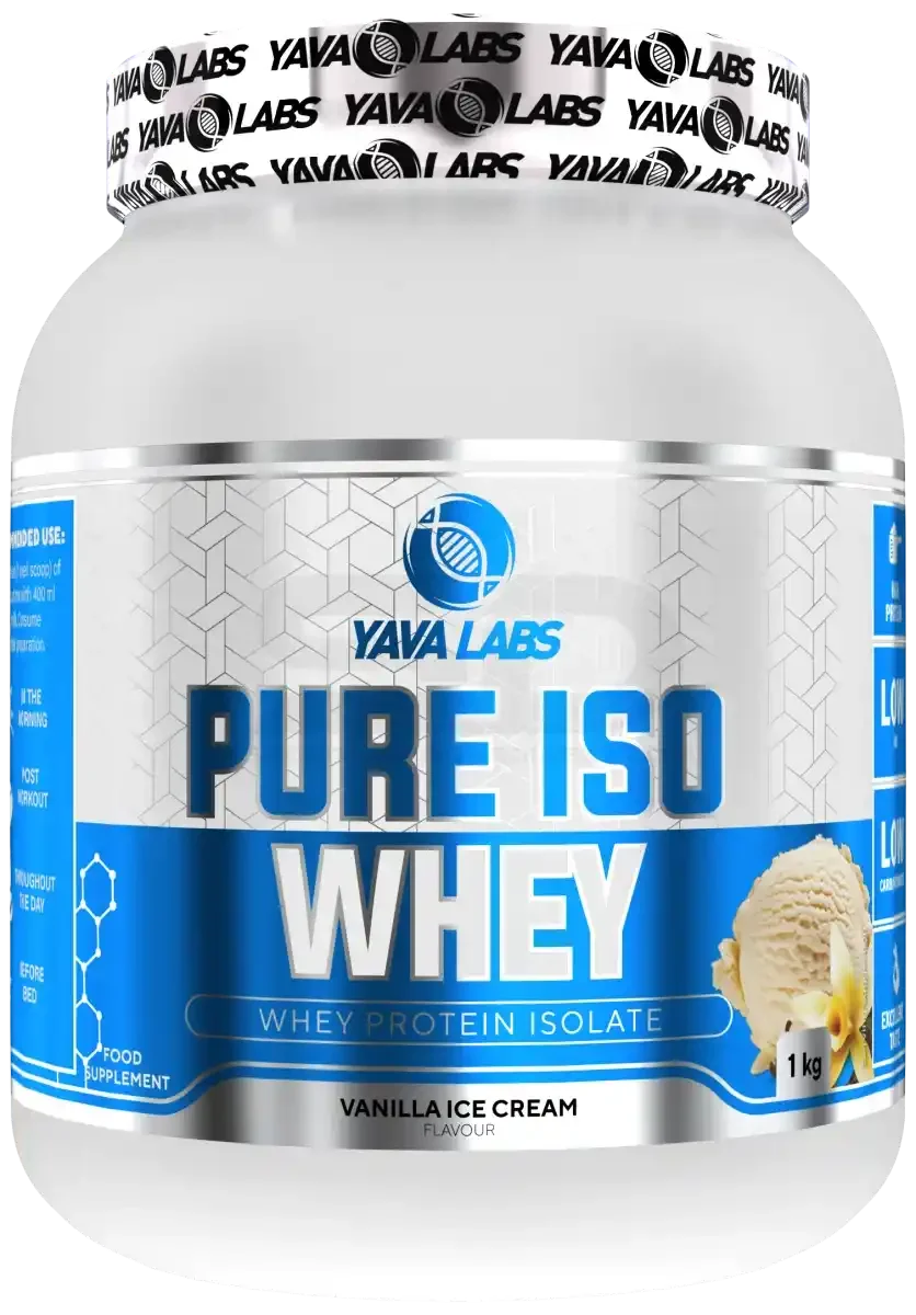 Yava Labs Pure Iso Whey Protein Isolat Vanille-Eis Geschmack, 1 kg Nahrungsergänzung für Sportler