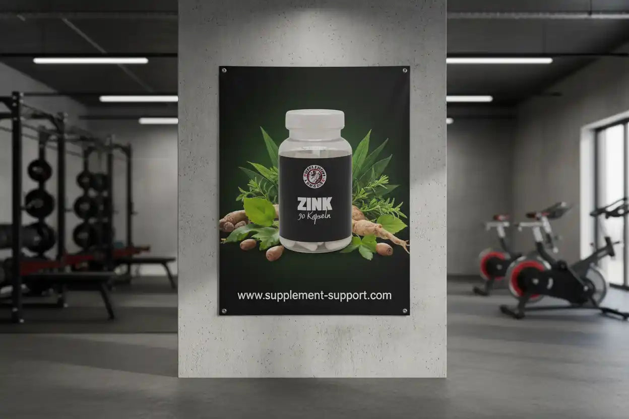 Werbebanner für Zink Kapseln von Supplement-Support in einem Fitnessstudio